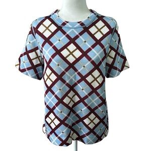 Marc by Marc Jacobs Robin Blue Argyle Patterned Top Size Large